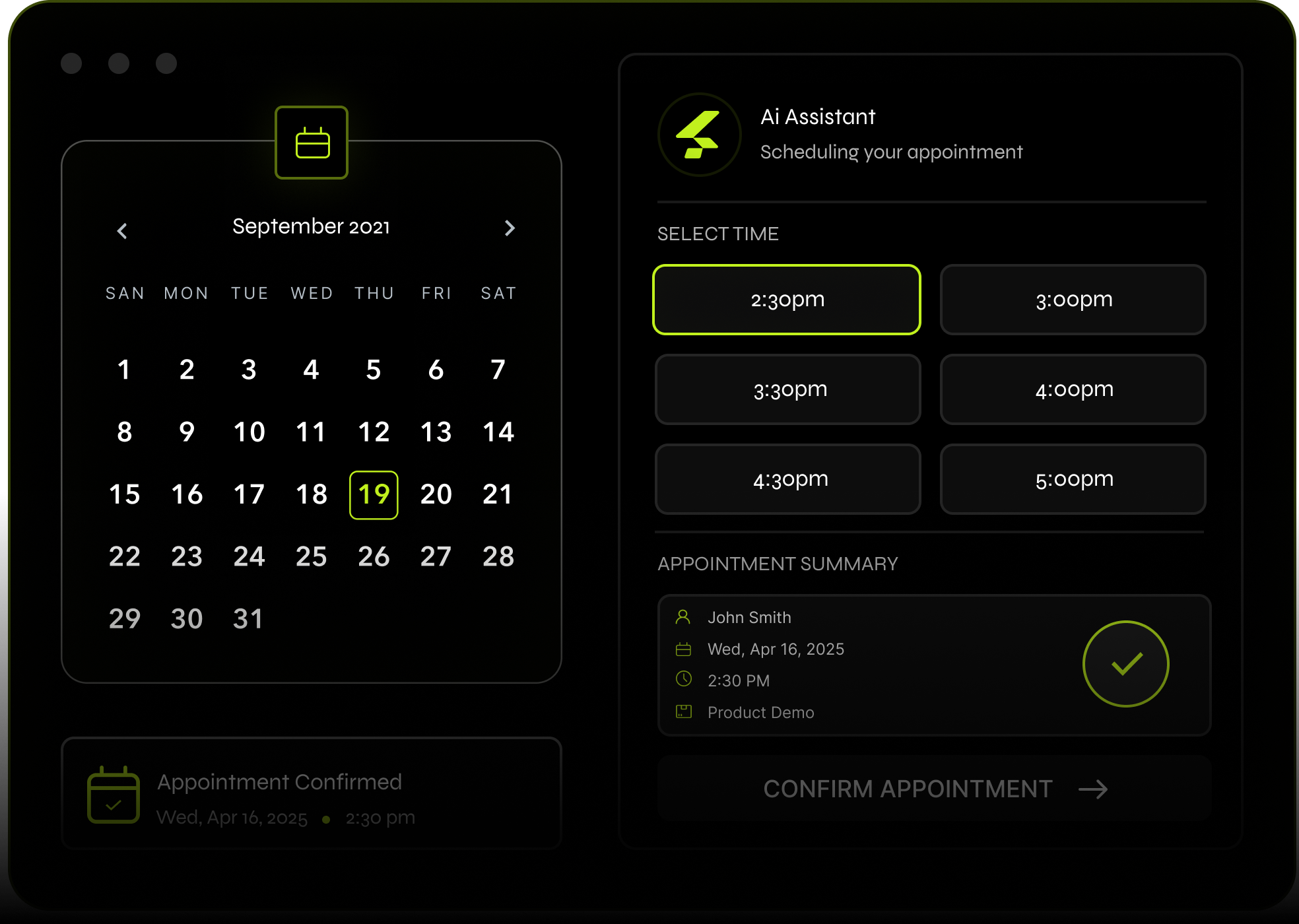 Appointment Scheduling Calendar Mockup